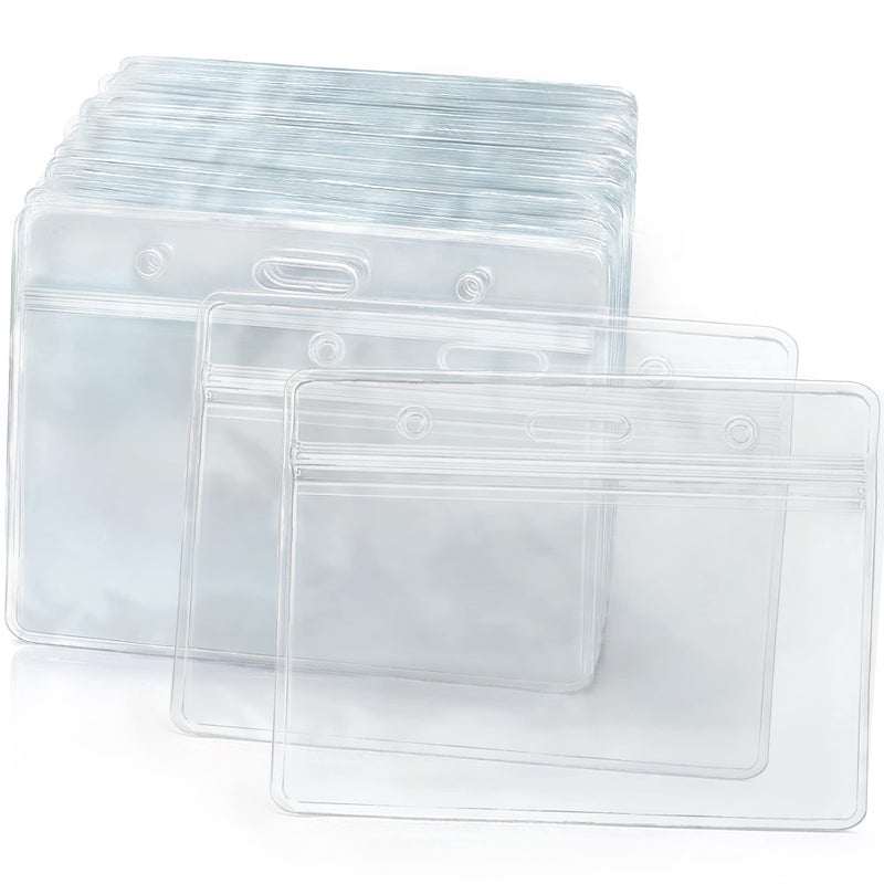 EcoEarth - Horizontal Card Protector w/Soft Edge - Sealable Fits 3.5x2.25 Inch Insert, Clear, 100 Pack - Waterproof ID Badge Holder - Plastic Name Tag Holder Bulk - Image 1